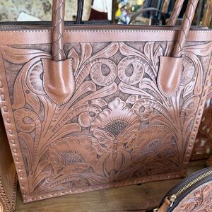 Floral Embossed Leather Tote Bag